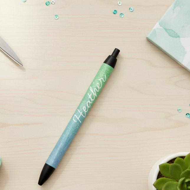 Pretty Personalized Name Ombre Glitter Blue Green Pen (Creator Uploaded)