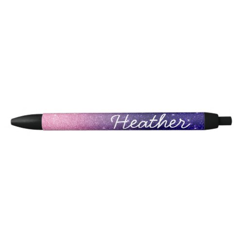 Pretty Personalized Name Ombre Glitter Purple Pink Black Ink Pen
