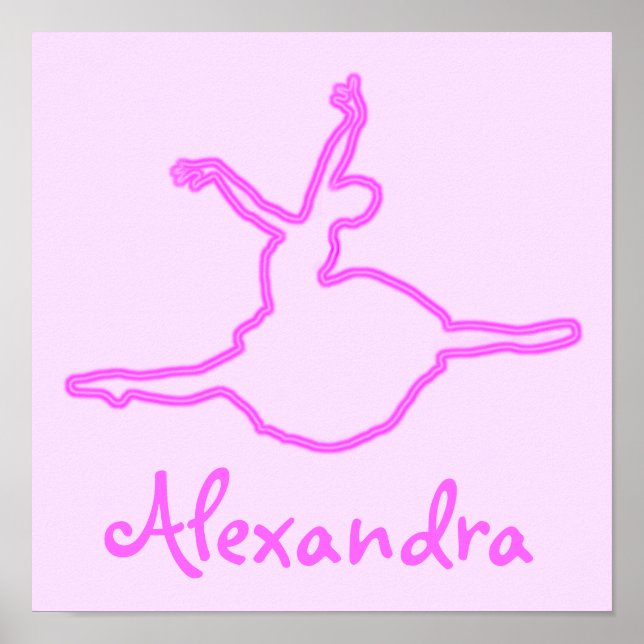 Pretty Personalized Neon Pink Ballerina Poster (Front)