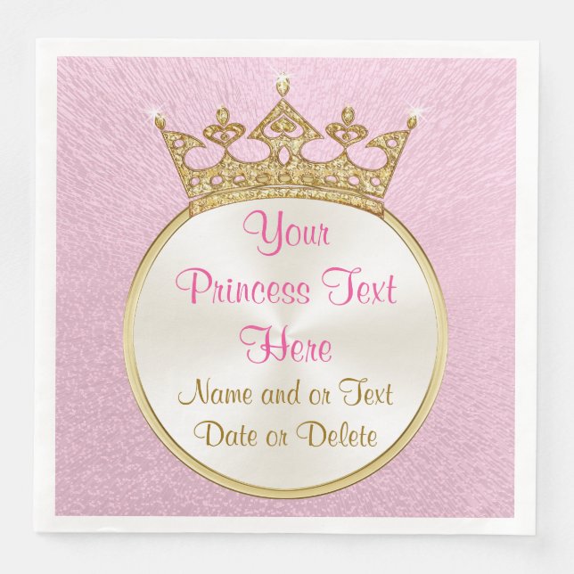 Pretty Personalized Pink and Gold Princess Napkins (Front)