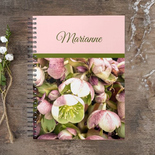 Pretty Personalized Pink and Olive Hellebore Notebook