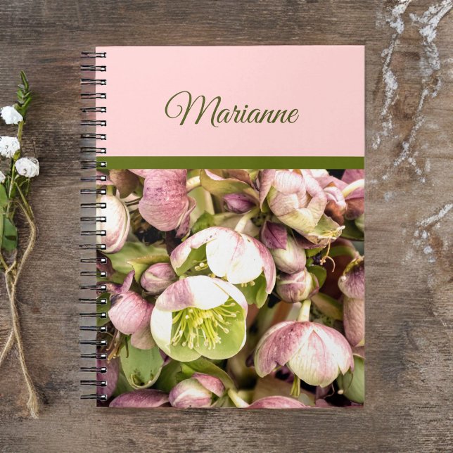 Pretty Personalized Pink and Olive Hellebore Notebook (Creator Uploaded)