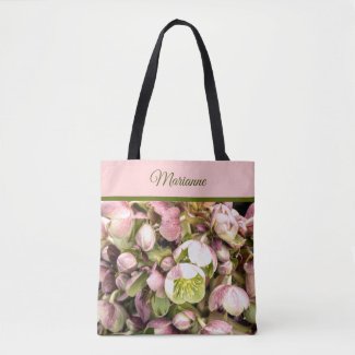 Pretty Personalized Pink and Olive Hellebore Tote Bag