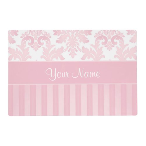 Pretty Personalized Pink Damask and Stripes Placemat