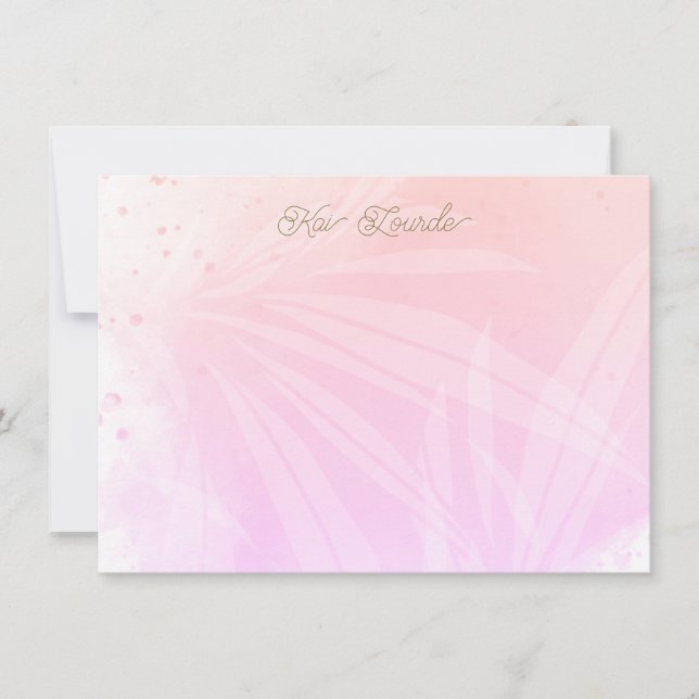 Pretty Personalized Pink Watercolor  Note Card (Front)