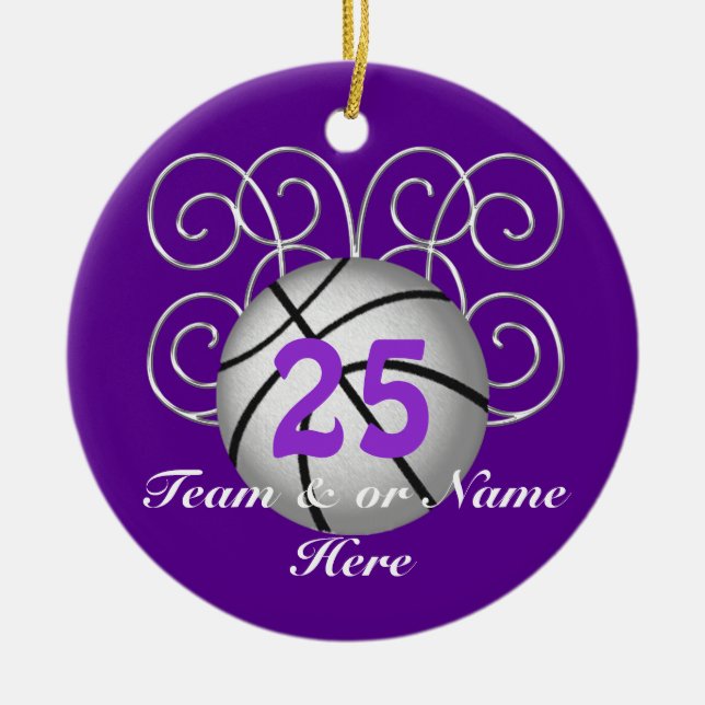 Pretty Personalized Purple Basketball Ornaments (Front)