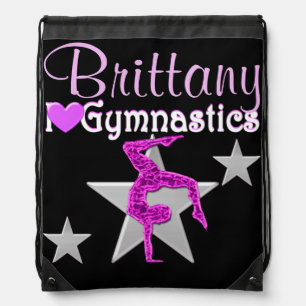 PRETTY PERSONALIZED PURPLE GYMNASTICS NAP SACK DRAWSTRING BAG