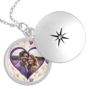 Pretty Personalized Purple Photo Locket Necklace