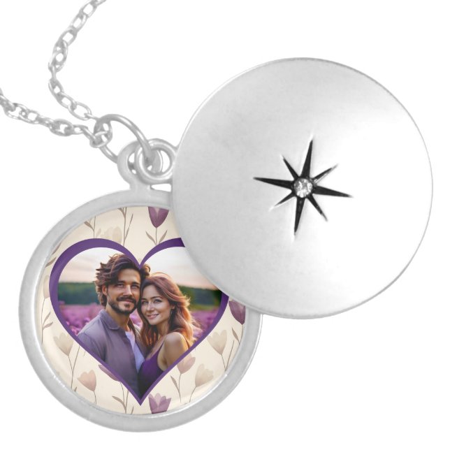 Pretty Personalized Purple Photo Locket Necklace (Front)