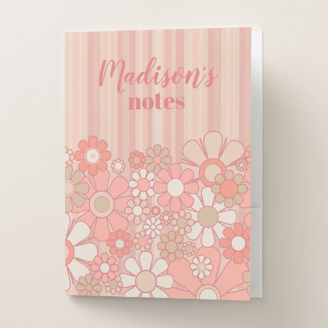 Pretty Personalized Retro Floral Pastel Pink Pocket Folder (Front)