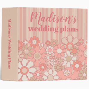 Pretty Personalized Retro Floral Wedding Planner 3 Ring Binder