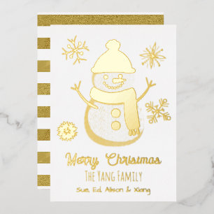 Pretty Personalized Snowman and Photo Foil Holiday Card