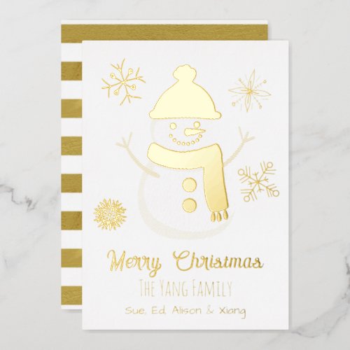 Pretty Personalized Snowman and Photo Foil Holiday Card