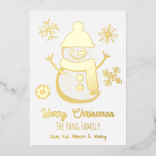 Pretty Personalized Snowman and Photo Foil Holiday Card