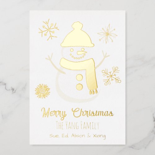 Pretty Personalized Snowman and Photo Foil Holiday Card