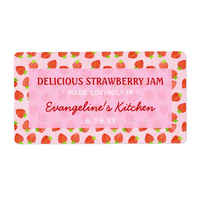 Pretty Personalized Strawberry Jam Jar Label (Front)