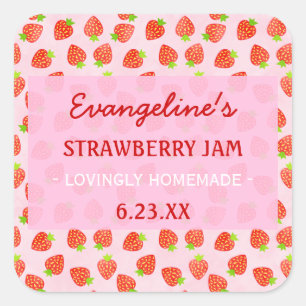 Pretty Personalized Strawberry Jam Jar Square Sticker