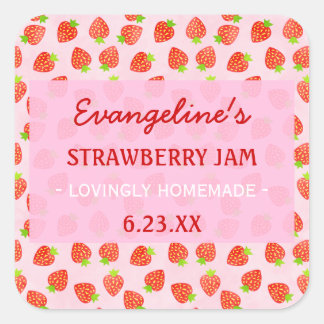 Pretty Personalized Strawberry Jam Jar Square Sticker