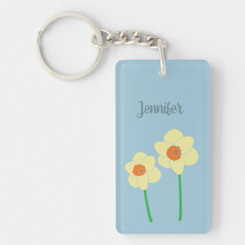Pretty Personalized Yellow Daffodils Illustration Keychain