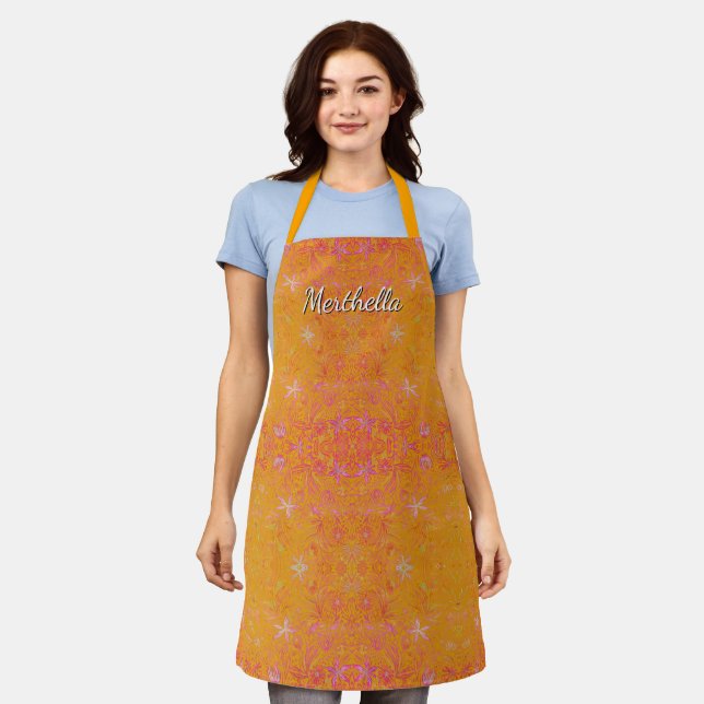 Pretty Personalized Yellow Floral Apron (Worn)