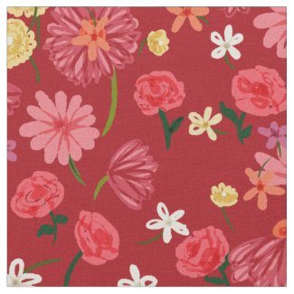 Pretty Petite Flowers Pattern on Burgundy Red