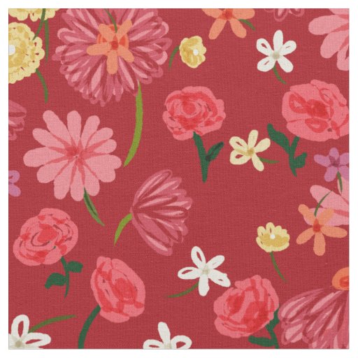Pretty Petite Flowers Pattern on Burgundy Red Fabric