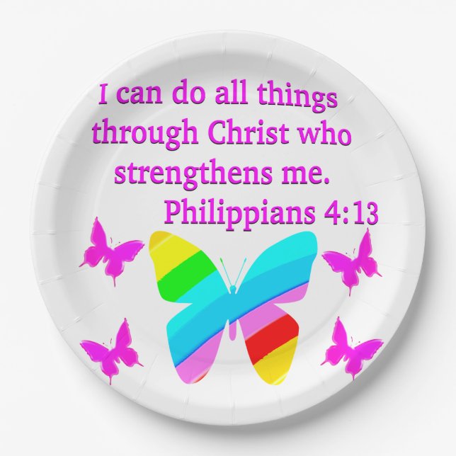 PRETTY PHILIPPIANS 4:13 BUTTERFLY DESIGN PAPER PLATES (Front)