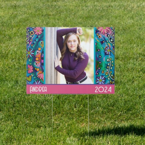 Pretty Photo Floral Name Year Graduation Sign