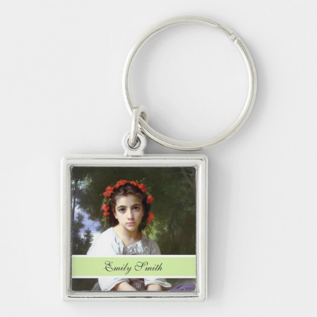 pretty photo keychain, lime green keychain (Front)