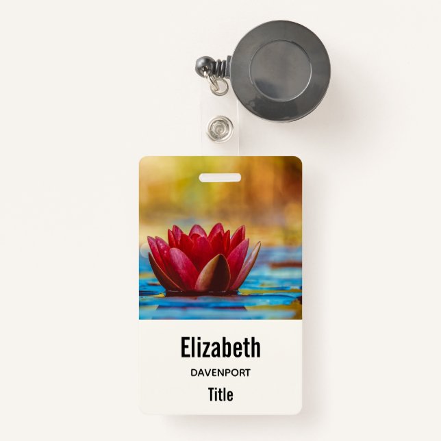 Pretty Photo of a Lotus Flower in a Pond Badge (Front with Retractable)