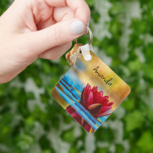 Pretty Photo of a Lotus Flower in a Pond Keychain