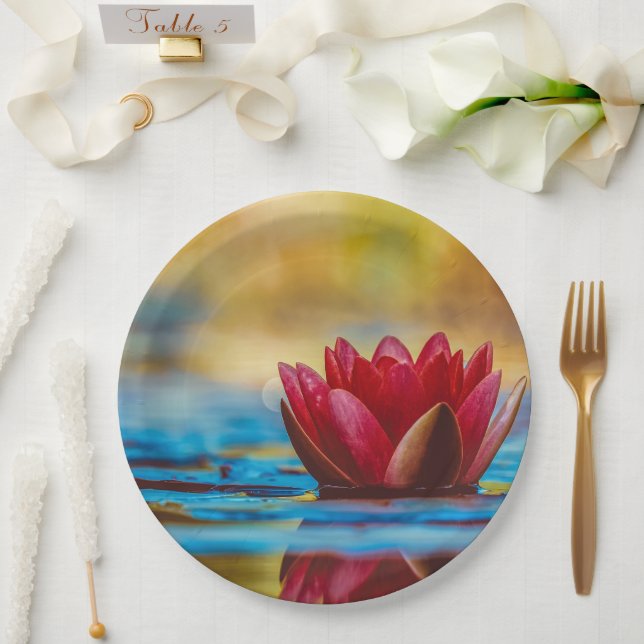 Pretty Photo of a Lotus Flower in a Pond Paper Plates (Wedding)
