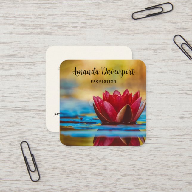 Pretty Photo of a Lotus Flower in a Pond Square Business Card (Front/Back In Situ)