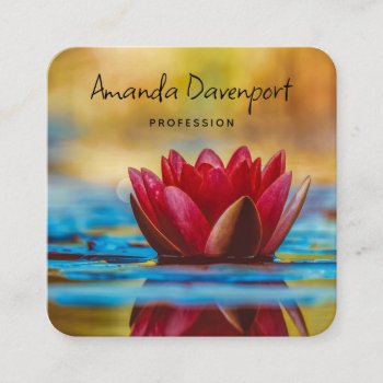 Pretty Photo Of A Lotus Flower In A Pond Square Business Card by Mirribug at Zazzle