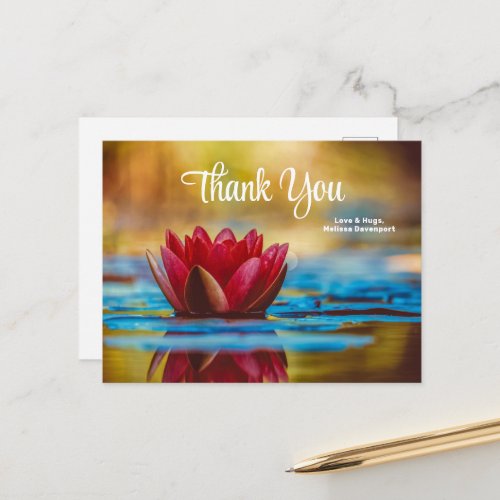 Pretty Photo of a Lotus Flower in a Pond Thank You Postcard