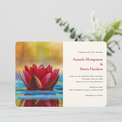 Pretty Photo of a Lotus Flower in a Pond Wedding Invitation