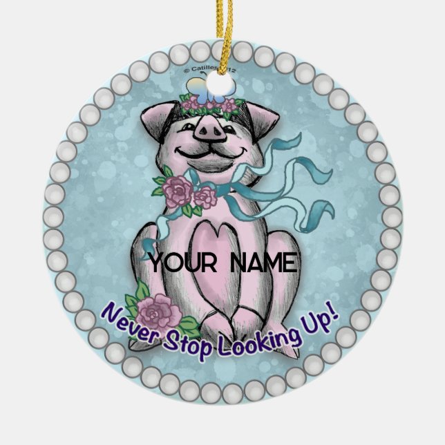 Pretty Piggy   Ceramic Ornament (Front)