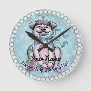 Pretty Piggy Round Clock