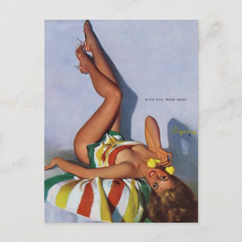 PRETTY PIN UP GIRL  VINTAGE ART POSTCARD