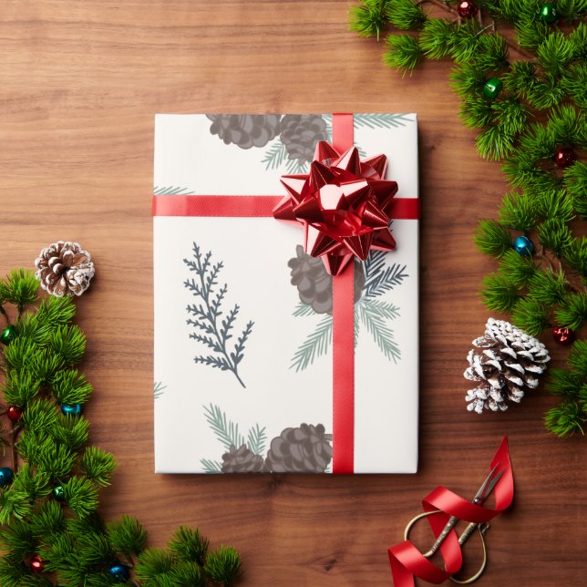 Pretty Pine Cone Christmas Holiday Greenery Wrapping Paper (Holiday Gift)