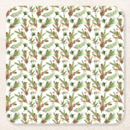 Pretty Pine Cones and Cuttings Botanical Square Paper Coaster