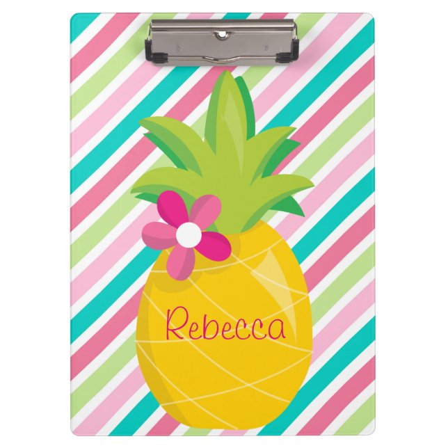Pretty Pineapple and Colorful Stripes Clipboard (Front)