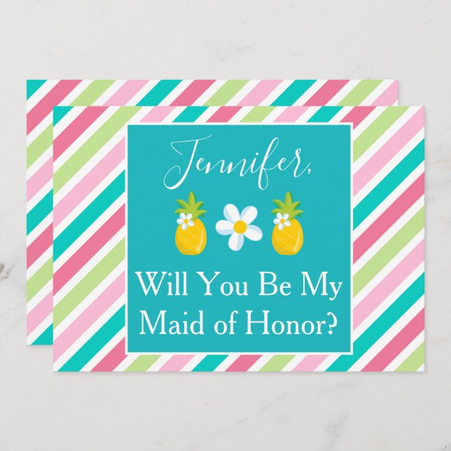 Pretty Pineapple Maid of Honor Proposal Invitation (Front/Back)