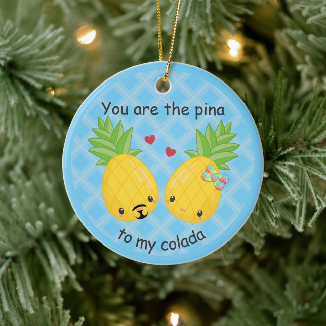 Pretty Pineapple Tropical Pina Colada Romantic Ceramic Ornament (Tree)