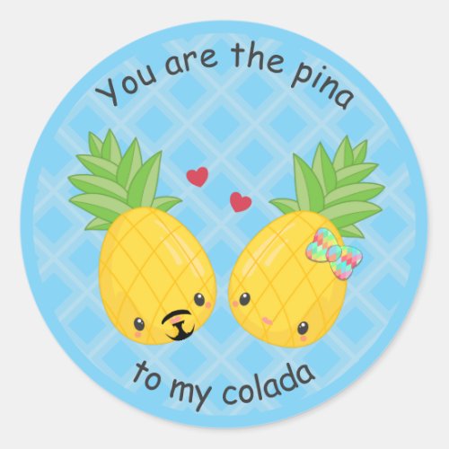 Pretty Pineapple Tropical Pina Colada Romantic Classic Round Sticker