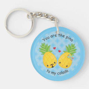 Pretty Pineapple Tropical Pina Colada Romantic Keychain