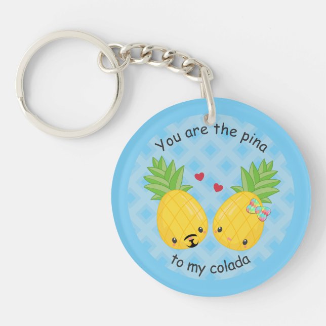 Pretty Pineapple Tropical Pina Colada Romantic Keychain (Front)