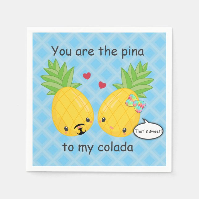 Pretty Pineapple Tropical Pina Colada Romantic Napkins (Front)