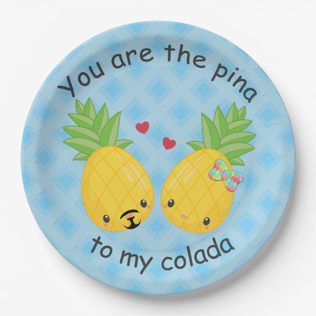 Pretty Pineapple Tropical Pina Colada Romantic Paper Plates (Front)