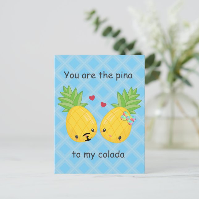 Pretty Pineapple Tropical Pina Colada Romantic Postcard (Standing Front)